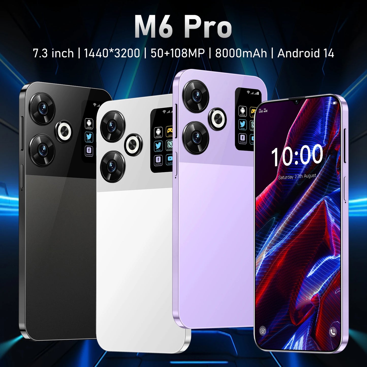 2024 Original 5.5 Inch HD Screen 5G M6 Pro Smart Phones Android 14 50MP+108MP Camera Used Mobile Phones
