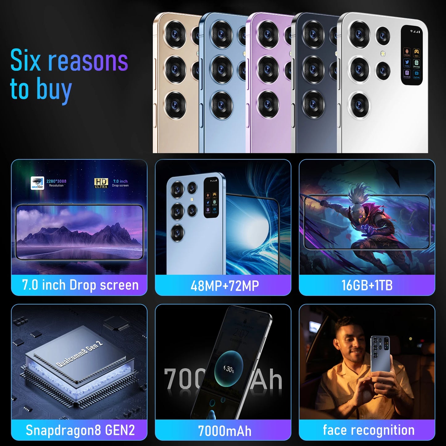 S24 ULTRA 7.3 Inch 16GB+1TB 48MP+108MP Cheap Smart Phones 5G Mobile Android Cell Phones Telephone Smartphone